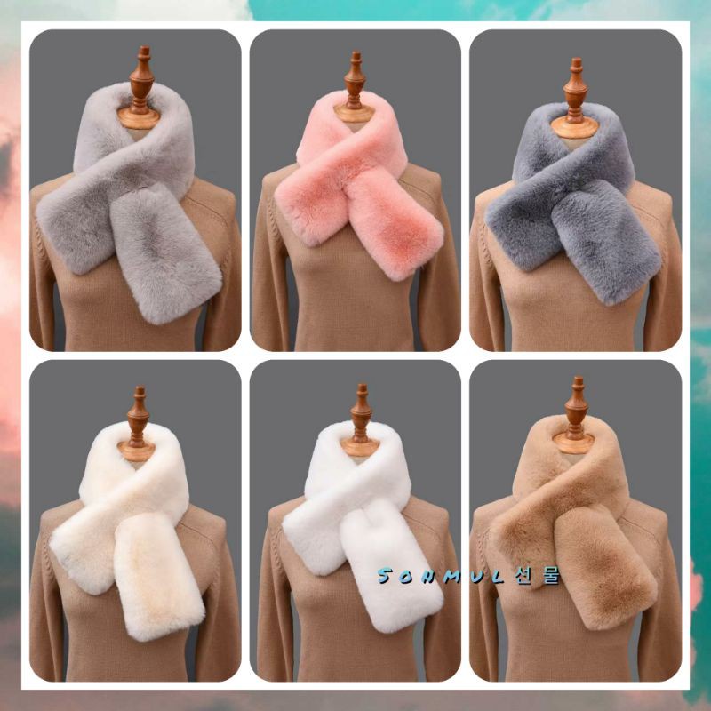 Women Rabbit Fur Scarf Shawl Collar Neck Syal Musim Dingin