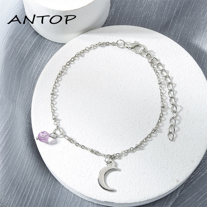 Korea Manis Crystal Ball Moon Liontin Gelang Aksesoris Fashion Wanita ANTOP