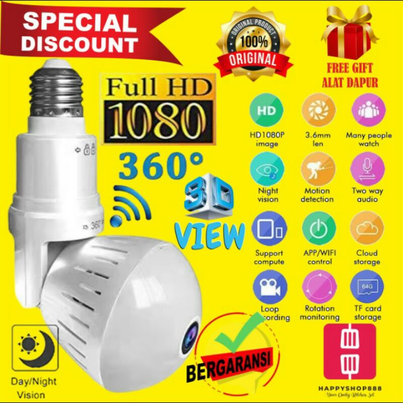 New IP bohlam Camera CCTV Wifi Panorama Bohlam 8.0 MPCocok untuk Kantor dijamin bagus