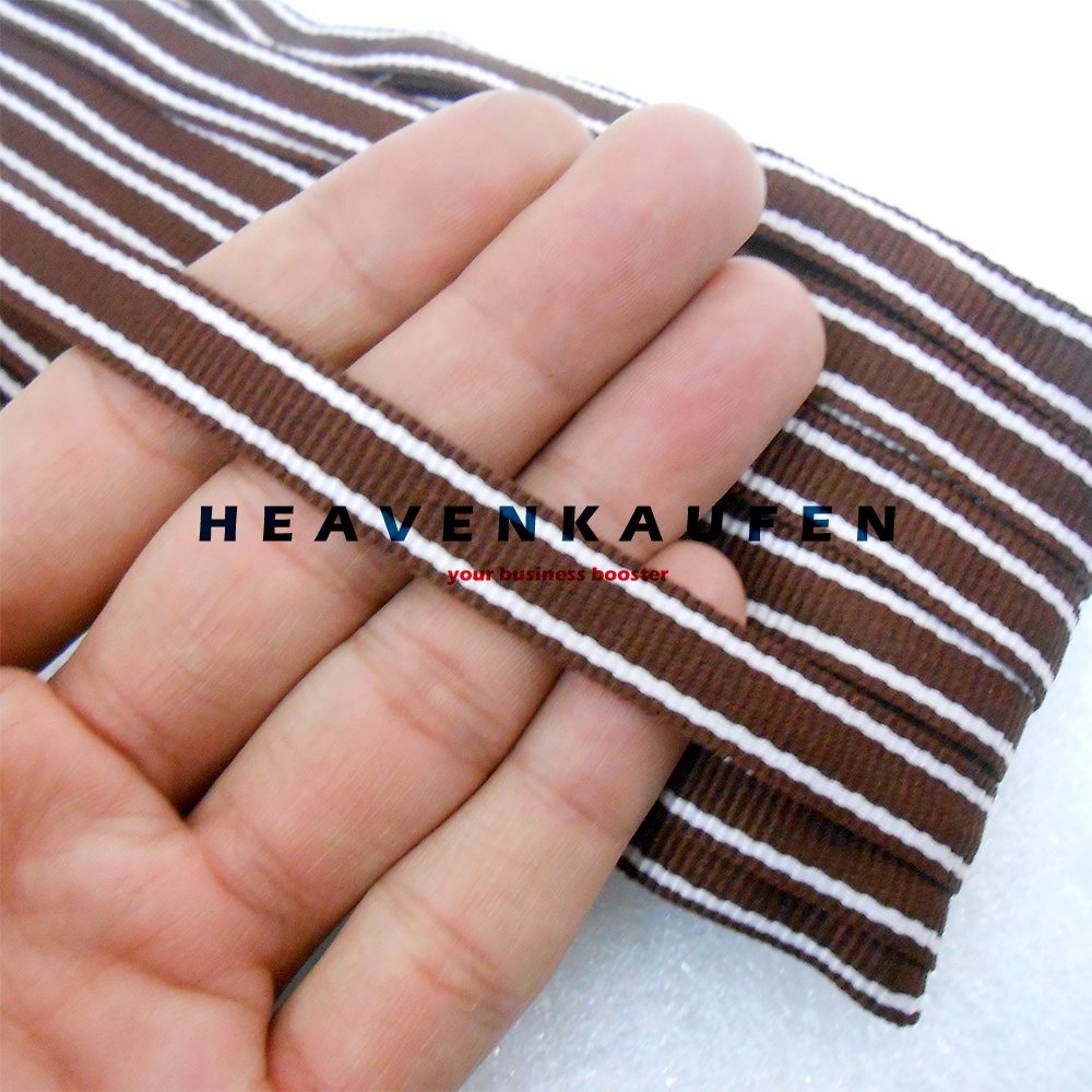 Webbing Strip Halus Lebar 1 cm Warna Cokelat Strip Putih Harga Per Rol isi 18 Meter