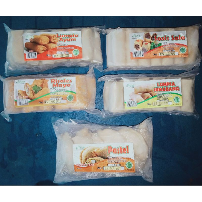 Camilan siap saji lumpia semarang. Pastel. Risoles mayo. Sosis solo. Kroket