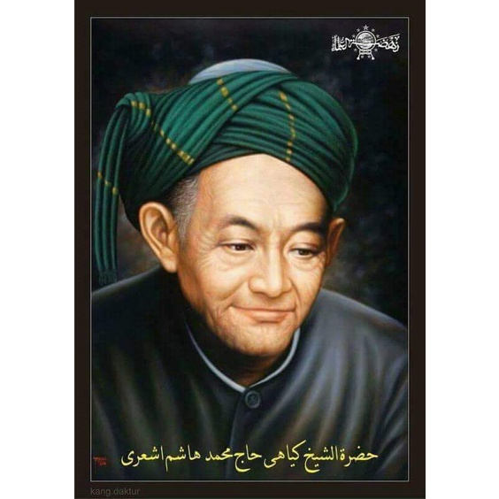 Hiasan dinding cetak gambar lukisan KH Hasyim Asy'ari plus bingkai ukuran 45x65cm