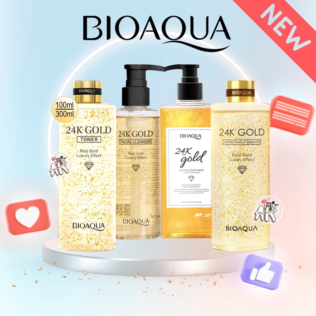 BIOAQUA 24K CLEANSER SERIES (FACIAL CLEANSER 24K 200ml / BIOAQUA BODY WASH 24K 400ML / BIOAQUA TONER GOLD 24K 100ML-300ML / MAKE UP REMOVER 300ML)