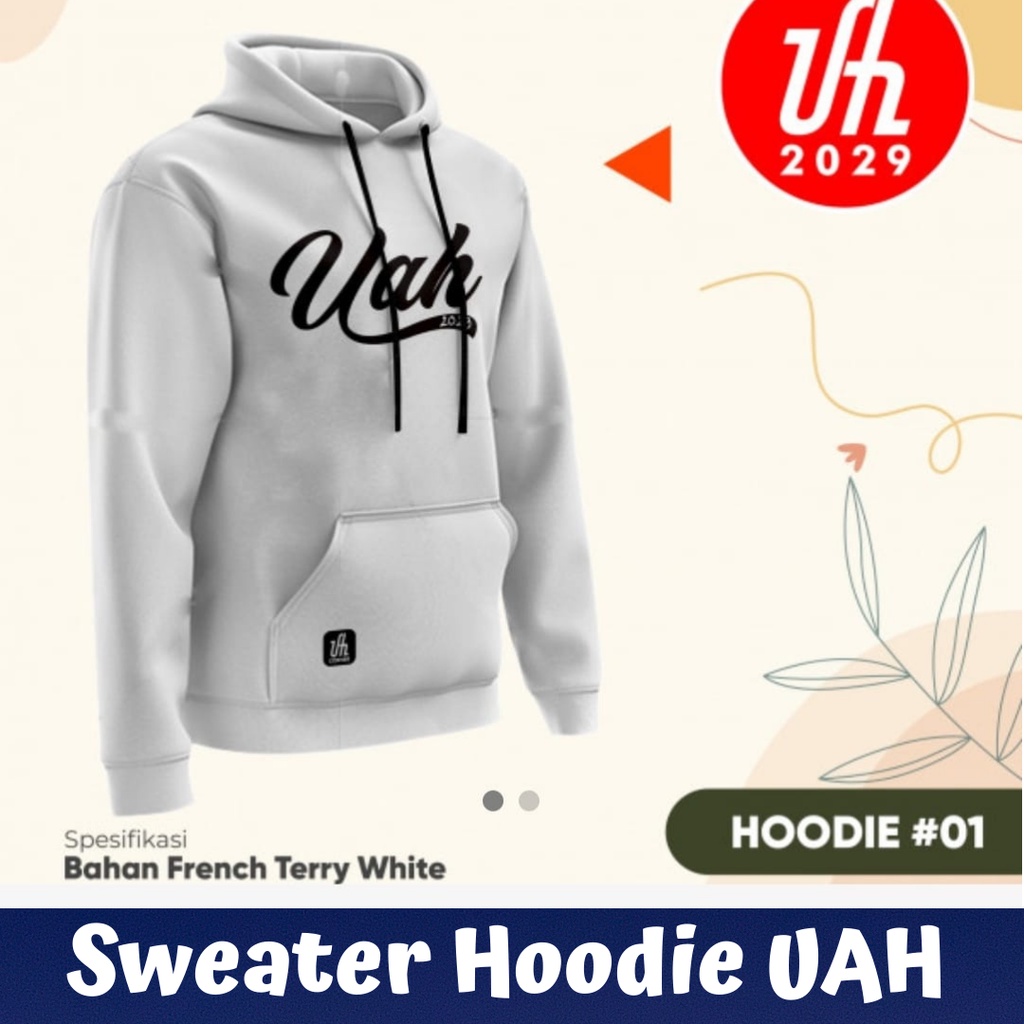 BARU Hoodie sweater ustadz Adi Hidayat UAH pria dewasa putih bahan french terry sablon plastisol