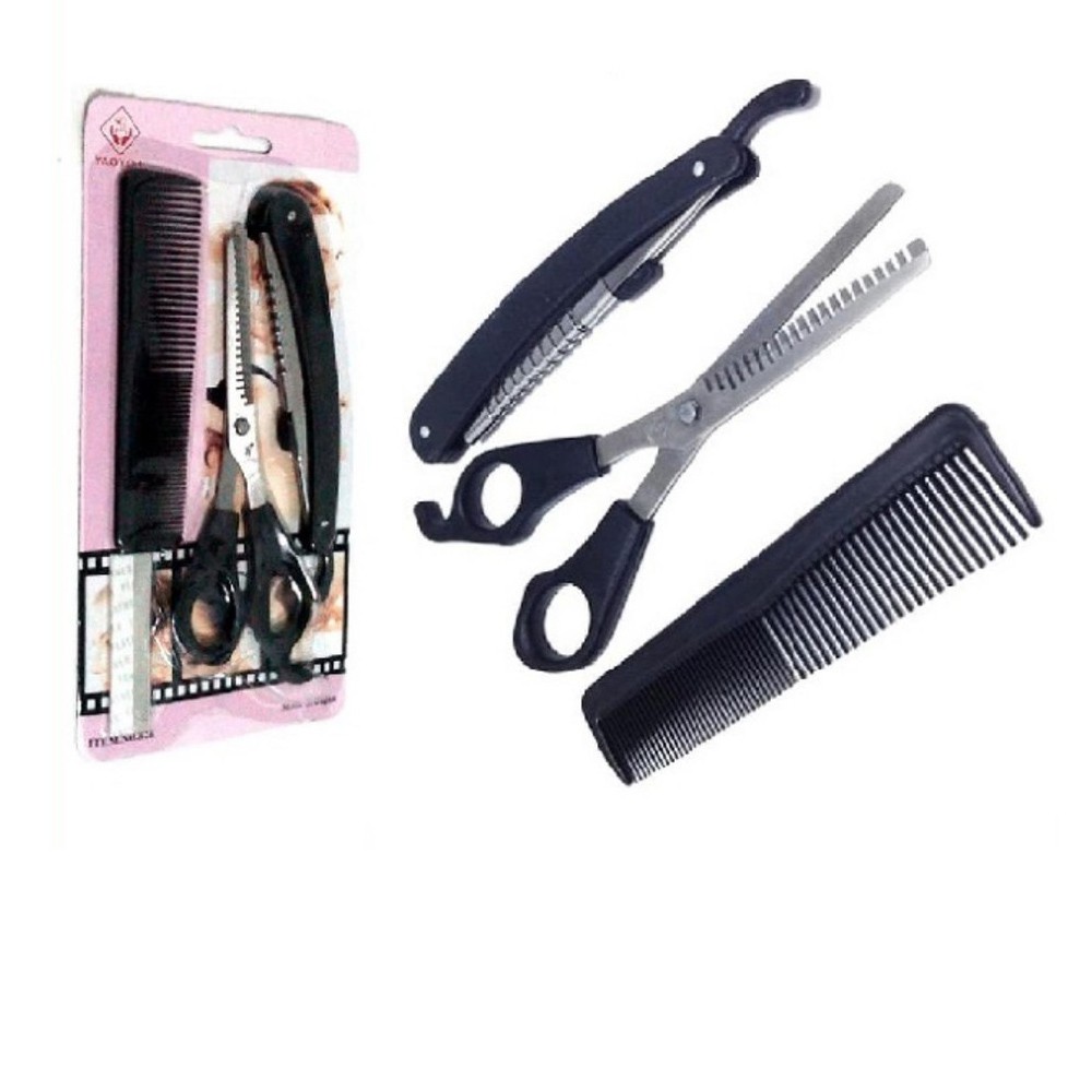 Gunting Sisir Sasak 3 IN 1 Alat Cukur Rambut Set Gunting Sisir Pisau Lipat
