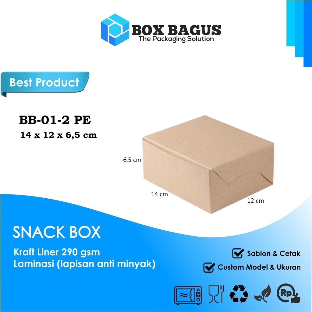 BOX DUS 14x12x6,5 KRAFT 290 GSM LAMINASI - KOTAK HAMPERS MAKANAN NASI ROTI KUE SNACK