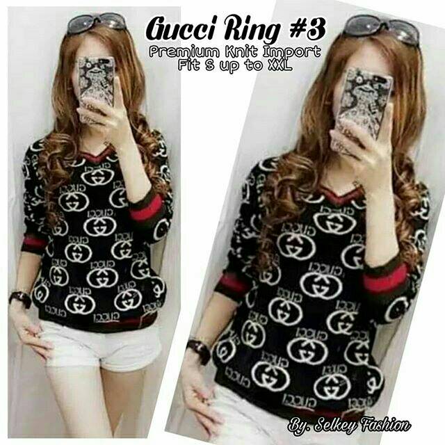 Gucci ring atasan sweater rajut knit motif gucci top