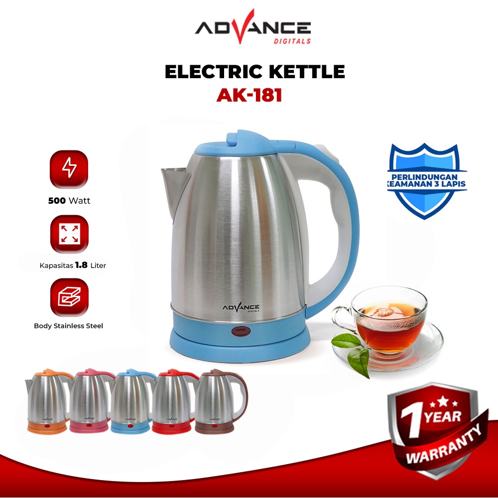 Advance Digitals AK-181 Kettle listrik teko listrik kapasitas 1,8 liter Hemat Listrik I Varian Warna