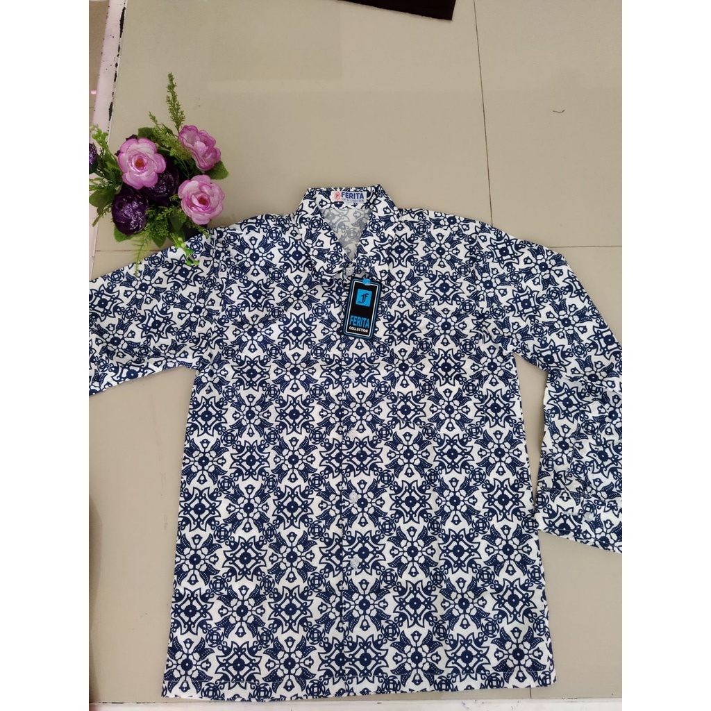 [RAISHANA]Baju Batik Anak SMP Biru-Seragam Batik Tulungagung-Seragam Batik Sekolah Lengan Panjang/Pe