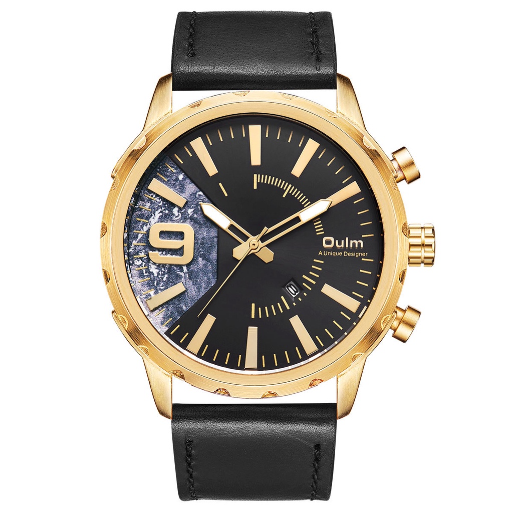 

oulm 2022- Jam Tangan Pria Jam Kuarsa Kulit Asli Hot Sale WatchwatchKepribadian Kalender Jam Tangan