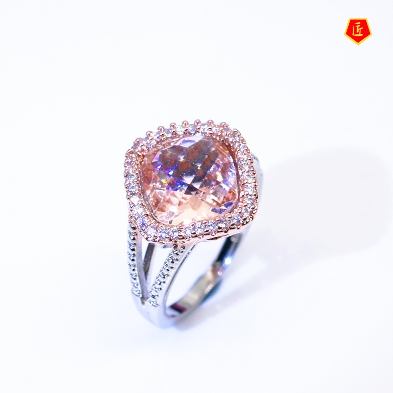 [Ready Stock]Inlaid Champagne Gem Ring 14K Rose Gold