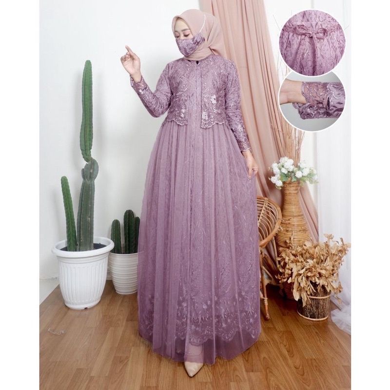 GAMIS SHARON / GAMIS BUSUI MODEL ROMPI  FULL BRUKAT TILE /  GAMIS BRUKAT TERBARU / GAMIS WANITA JUMB
