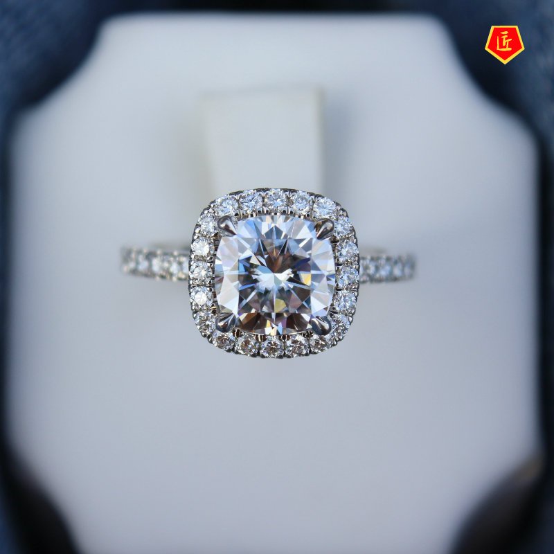 [Ready Stock]18K Platinum Square Moissanite Ring