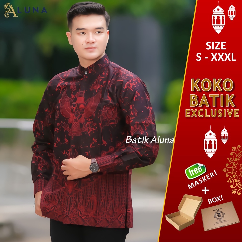 Aluna Baju Kemeja Koko Kurta Pakistan Pria Dewasa Motif Batik Baju Muslim Lengan Panjang Terbaru Good Quality Katun Premium MBA 007