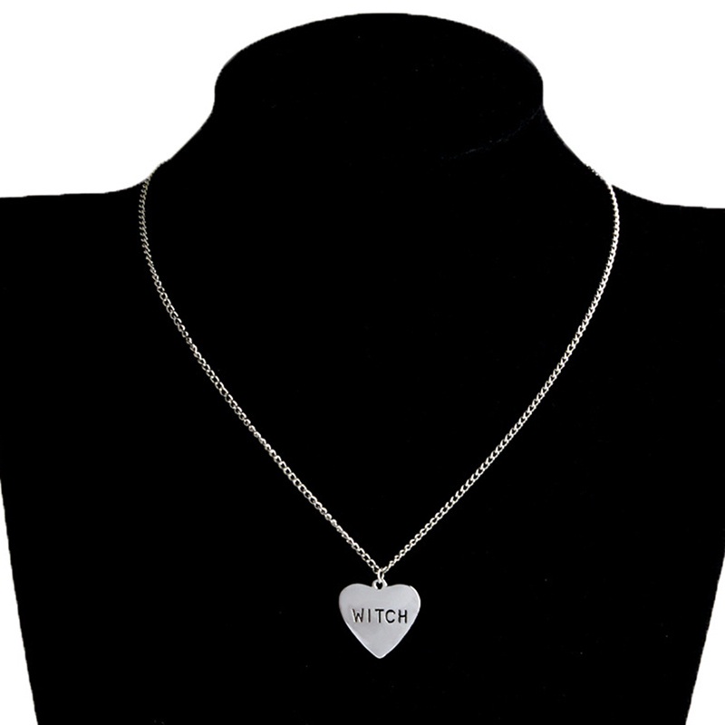Vintage Witch Heart Pendant Necklace Gothic Choker Chain Necklace Popular Chic