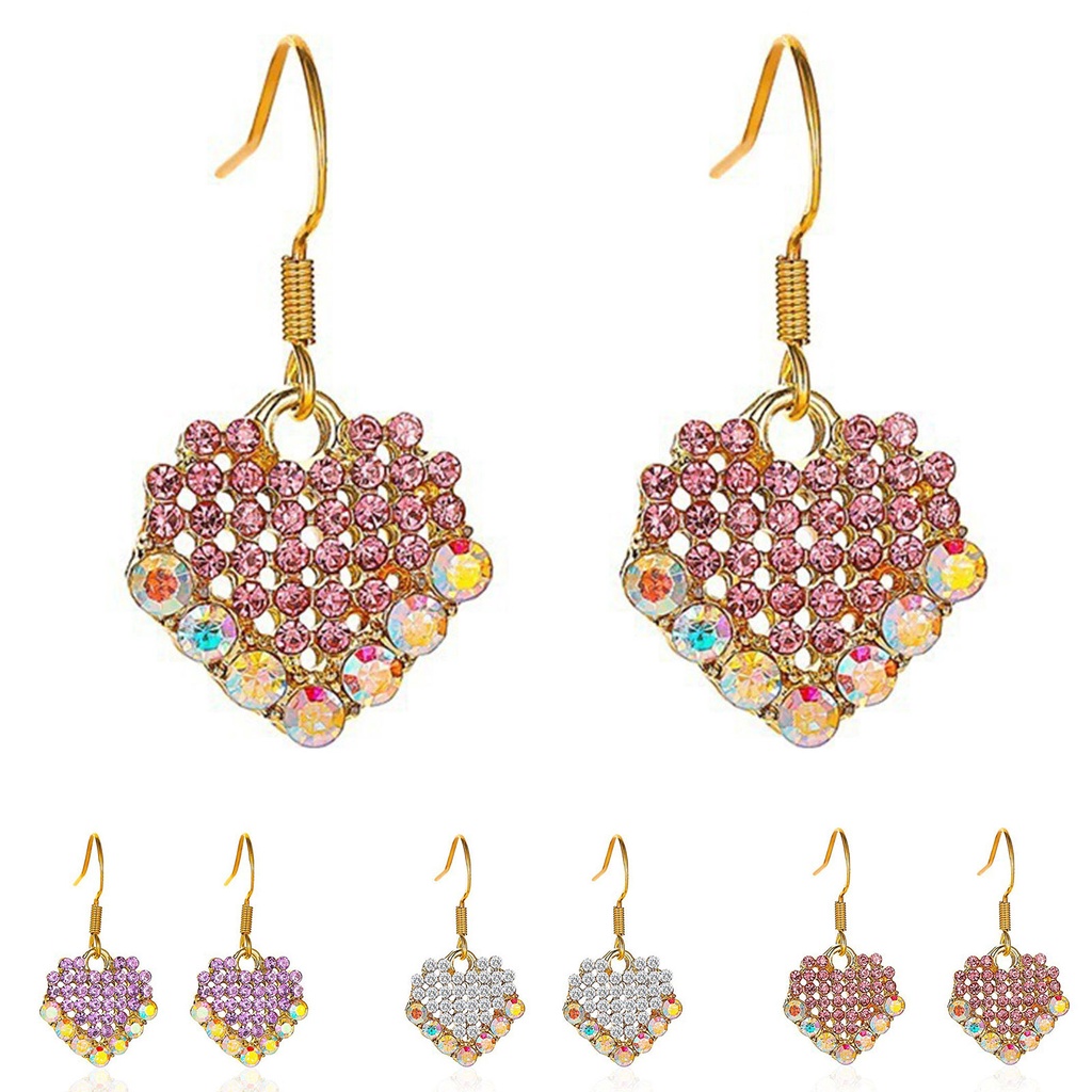 Hu Hu Hu Hu Hu Alat Bantu Pasang Kacamata♡ 1 Pasang Anting Kait Gantung Wanita Desain Hati Hias Berlian Imitasi Warna Warni Untuk Prom / Pesta / Pernikahan