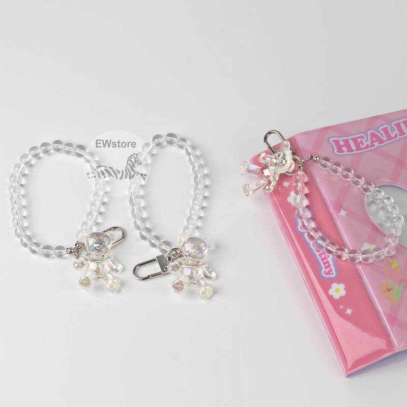 Crystal Bear Pendant Keychain bling Girl Heart Sparkling Laser Bear Beaded Chain Keyring