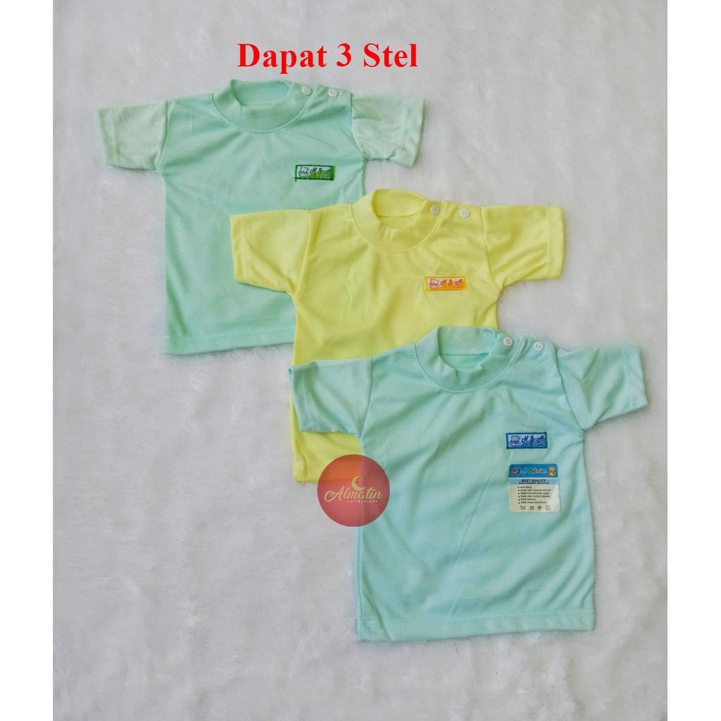 3 Atasan Baju Bayi Tangan Pendek Kancing Pundak Size 0-12 bulan Polos Arimbi NJA Kancing Pundak