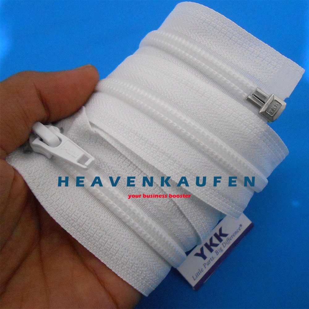 Resleting Zipper Jaket YKK Type Gigi Coil Gigi Halus 70 cm Atau 28 inch Warna Putih Set Open-End Buka-Lepas