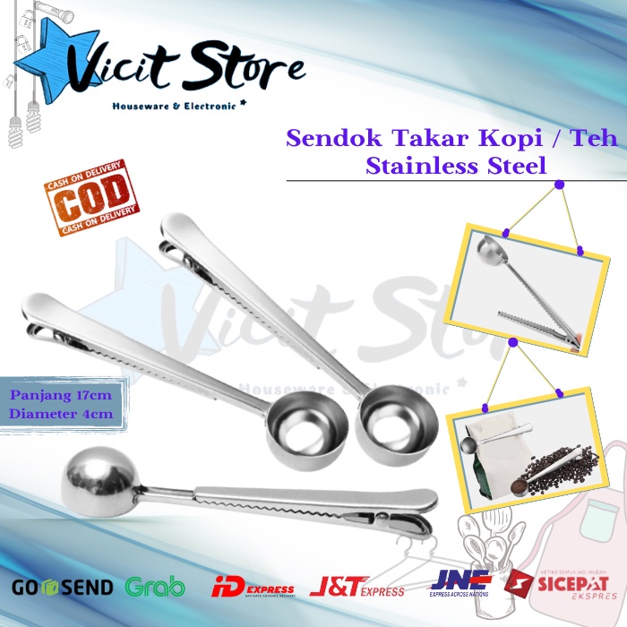 Sendok Takar Kopi / Teh Stainless Steel Plus Clip Penutup