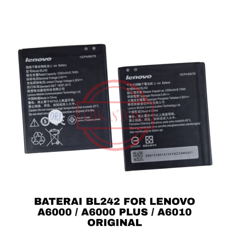 BATRE BATERAI BATTERY BL242 FOR LENOVO A6000 / A6000 PLUS / A6010 ORIGINAL