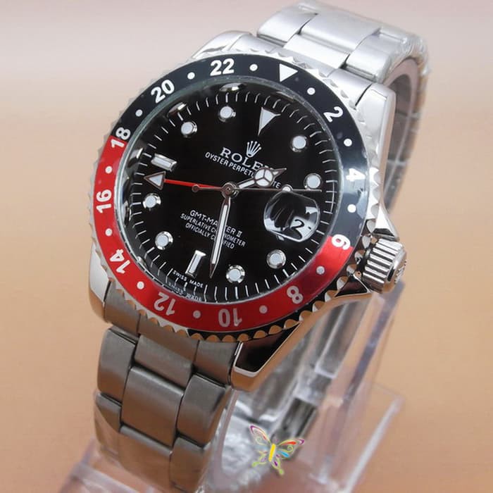 ROLEX GMT MASTER II DATE SILVER RING BLACK RED