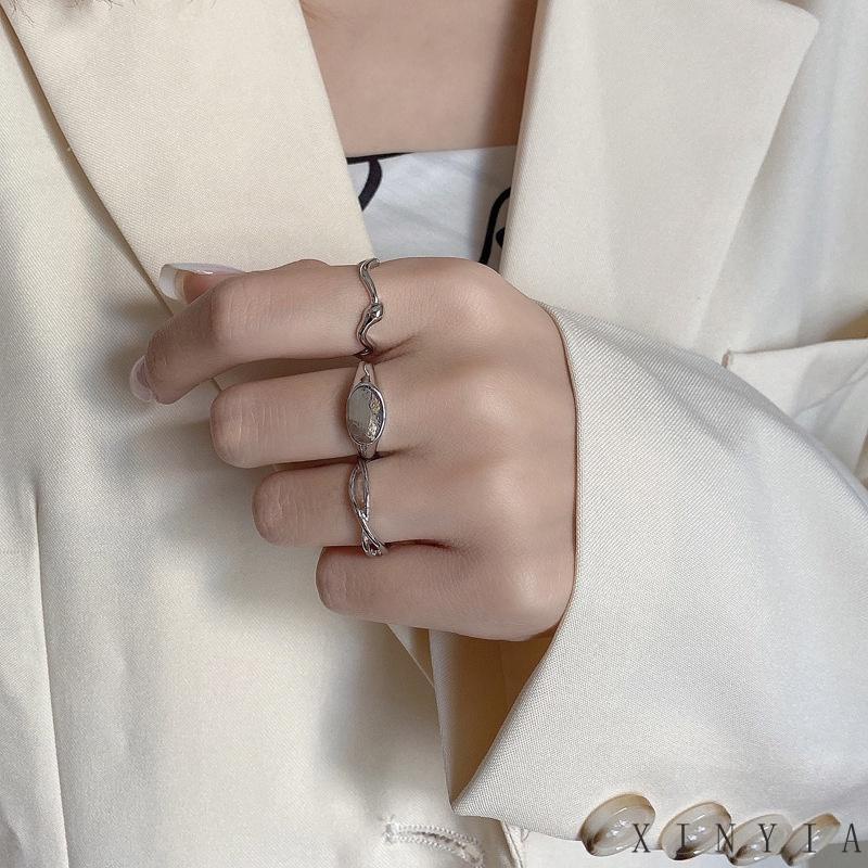 COD✨3 Pcs / 1 Set Cincin Jari Telunjuk Desain Geometri Asimetris Untuk Wanita