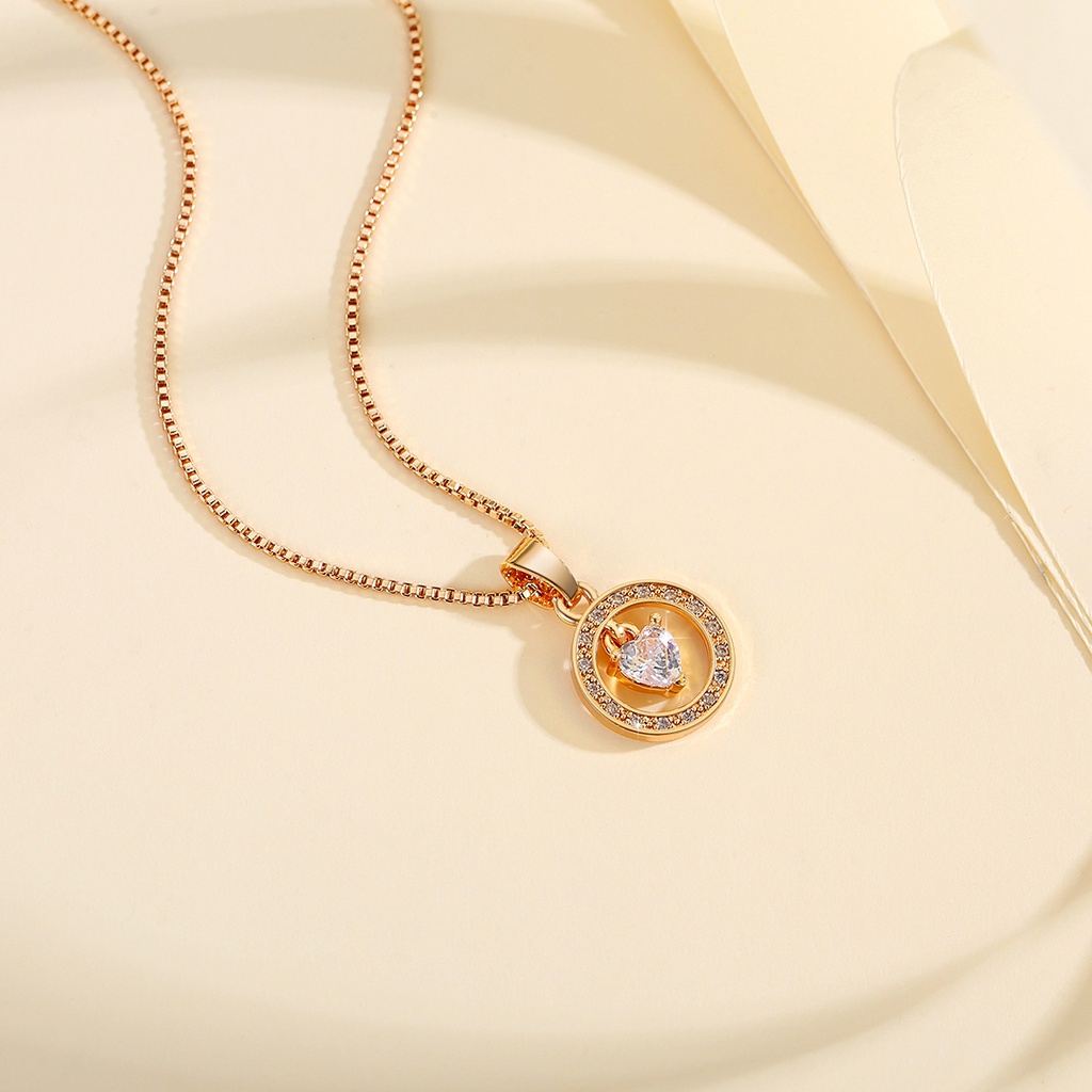 Y586 [COD✔]Kalung Wanita Titanium Stainless Steel Bulat Liontin Berlian Klavikula Rantai Aksesoris Fashion Kalung Emas