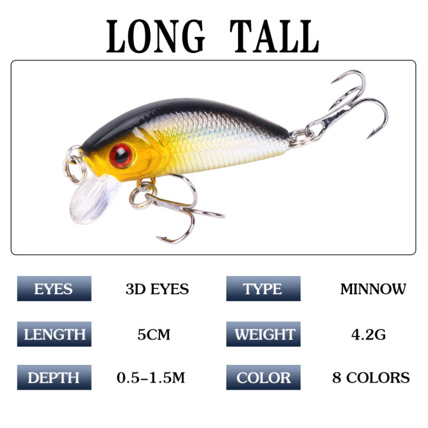 Shengyao 1Pcs Crankbait Minnow Umpan Pancing 5cm/4.2g Floating Fishing Lure Ikan Bass Bait Swimbait Wobbler