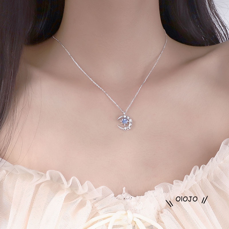 【COD】Kalung Liontin Bulan Bintang Biru Model Hollow Gaya Korea Untuk Wanita