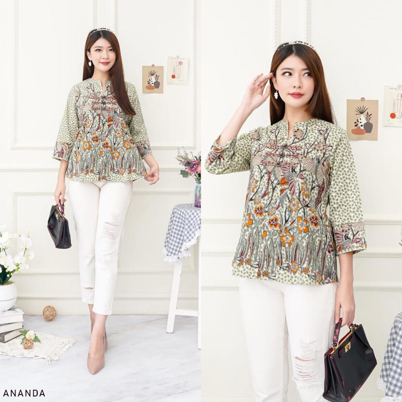 Evercloth Ananda / Chaka Blouse Wanita Atasan Wanita Batik Lengan Panjang Couple Top Jumbo Dress