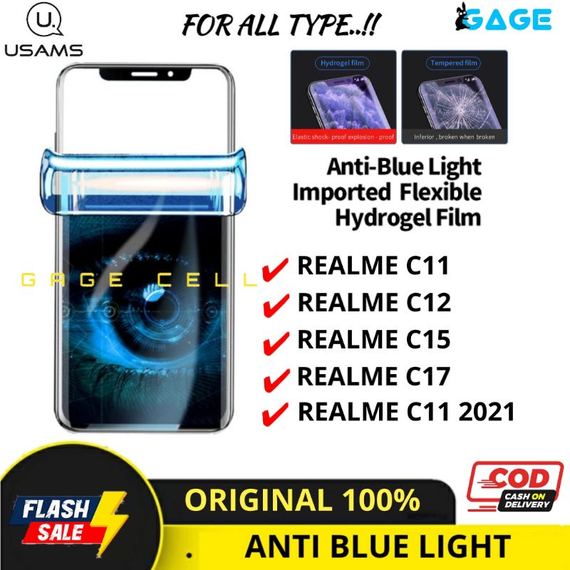 USAMS - HYDROGEL ANTI GORES BLUE LIGHT REALME C11 C12 C15 C17 FULL LAYAR RADIASI SCREEN PROTECTOR