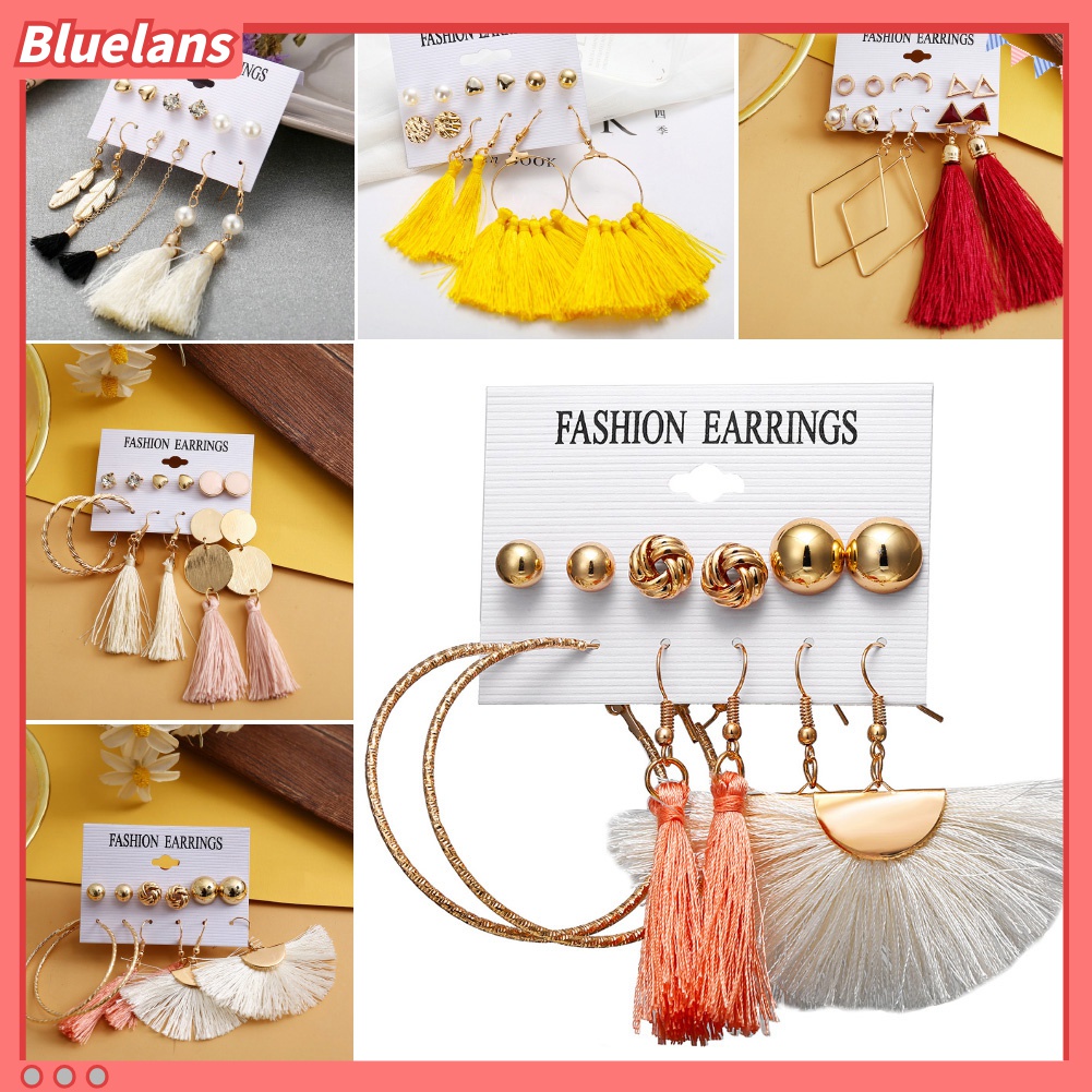 6pcs / Set Anting Stud Rumbai Gaya Bohemia Untuk Wanita