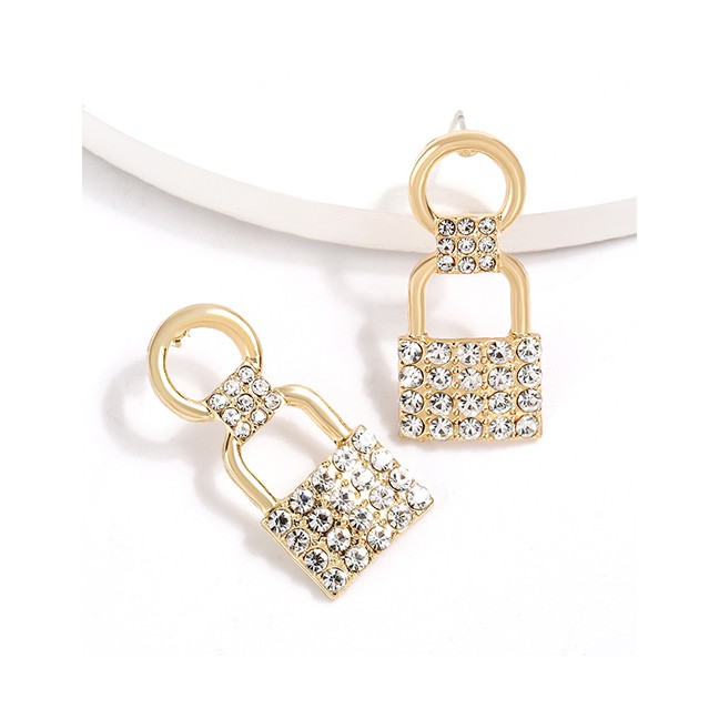 LRC Anting Tusuk Fashion Love Lock Alloy Diamond Earrings K04319