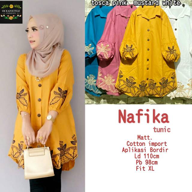 Nafika Tunik l Cotton import l Bordir l ld 110cm pb 98cm l Fit XL