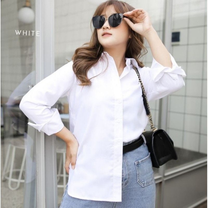 kemeja toyobo wanita/ Kemeja basic wanita /kemeja polos wanita/kemeja putih/ blouse toyobo jumbo ori-Putih