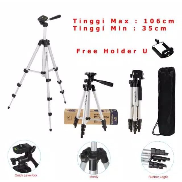 BOS - Tripod 3110 1M | Tripod Handphone / Kamera T3110A 1 meter / 100cm free Holder U