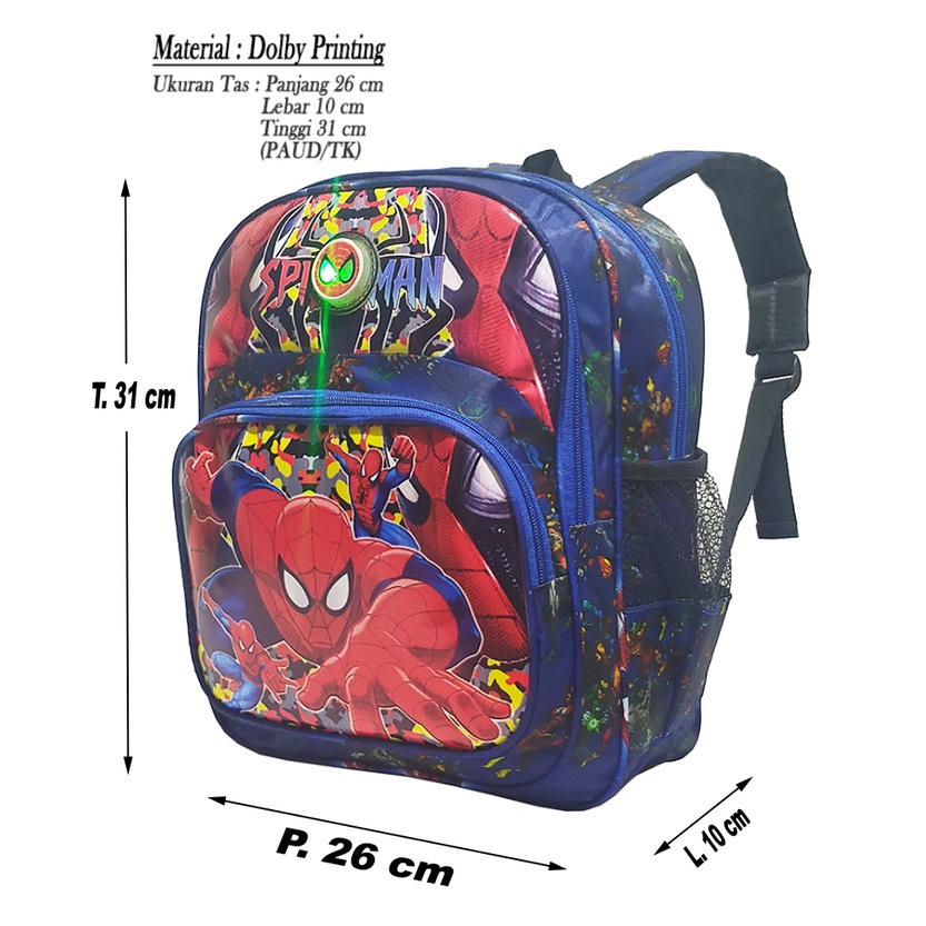 Tas Ransel Sekolah Anak Laki-Laki Lampu Led Paud /Tk Karakter SPIDERMAN FREE BOTOL