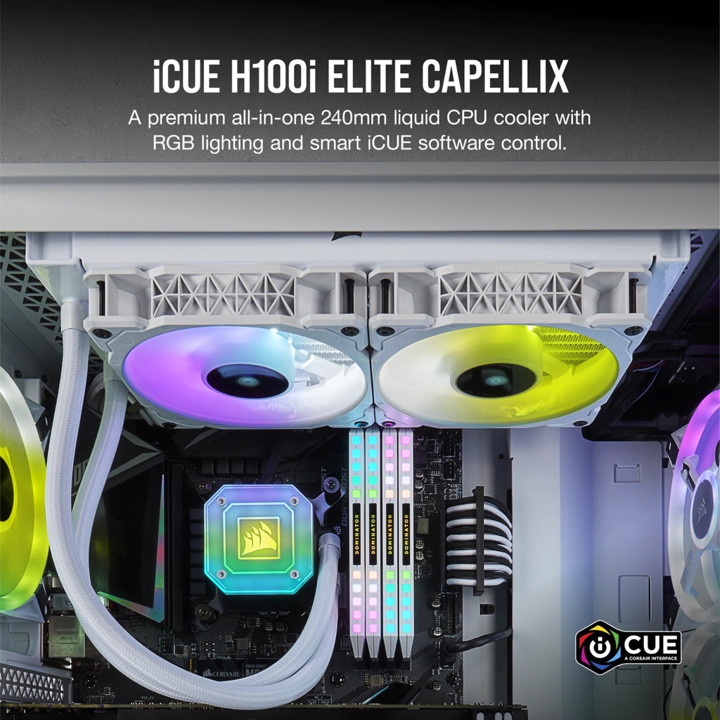 Corsair Hydro Series iCUE H100i ELITE CAPELLIX Liquid CPU Cooler - White