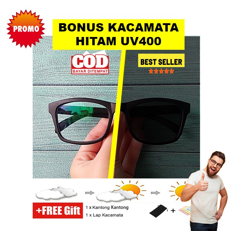 ORIGINAL Kacamata Minus Wanita Pria Photocromi Gagang TR90 Kotak Hitam Matte Full  Adidora R3508