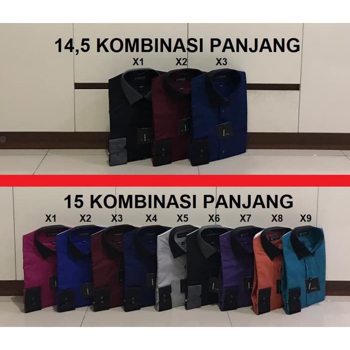 Kemeja Alisan Slimfit Kerah & Lengan Kombinasi Panjang 14,5 - 16