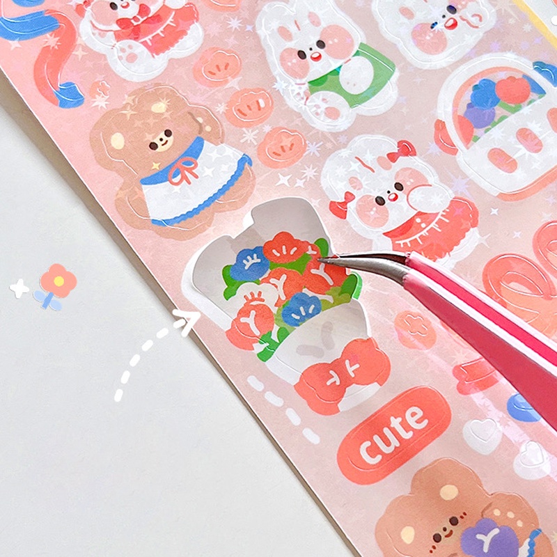 2 Lembar Stiker Glitter Motif Kartun Lucu Untuk Dekorasi DIY