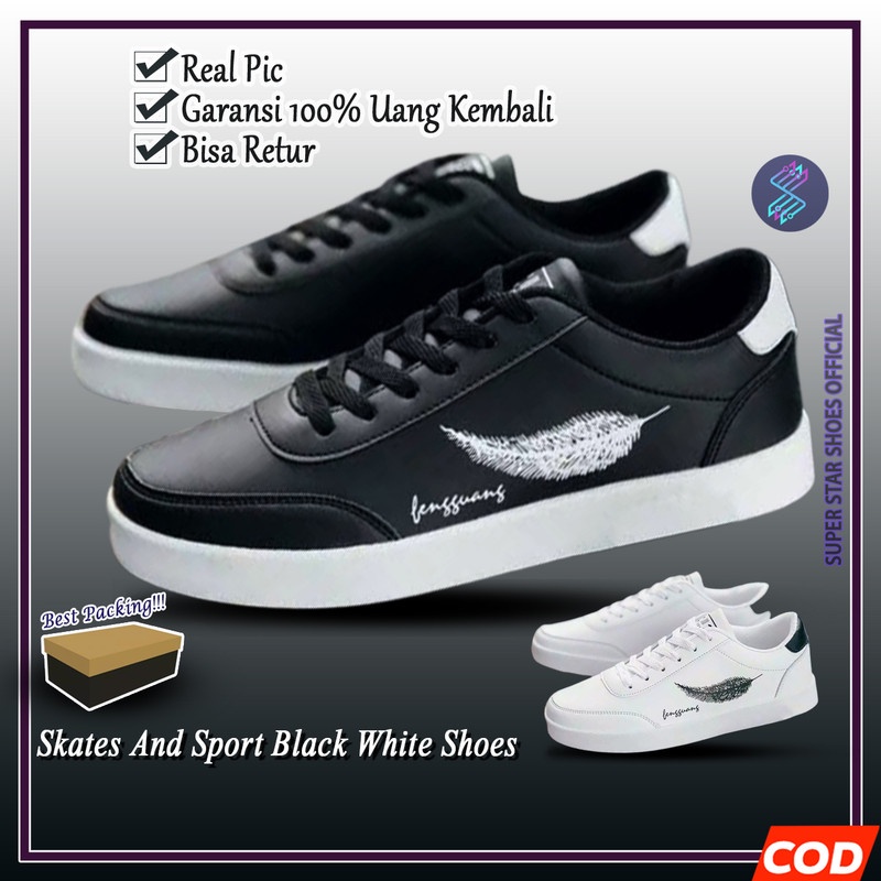 Sepatu Pria / Sepatu Sneakers Pria / Sneakers SENJI DAUN Import Hitam Putih Keren / Spatu Sapatu Sho