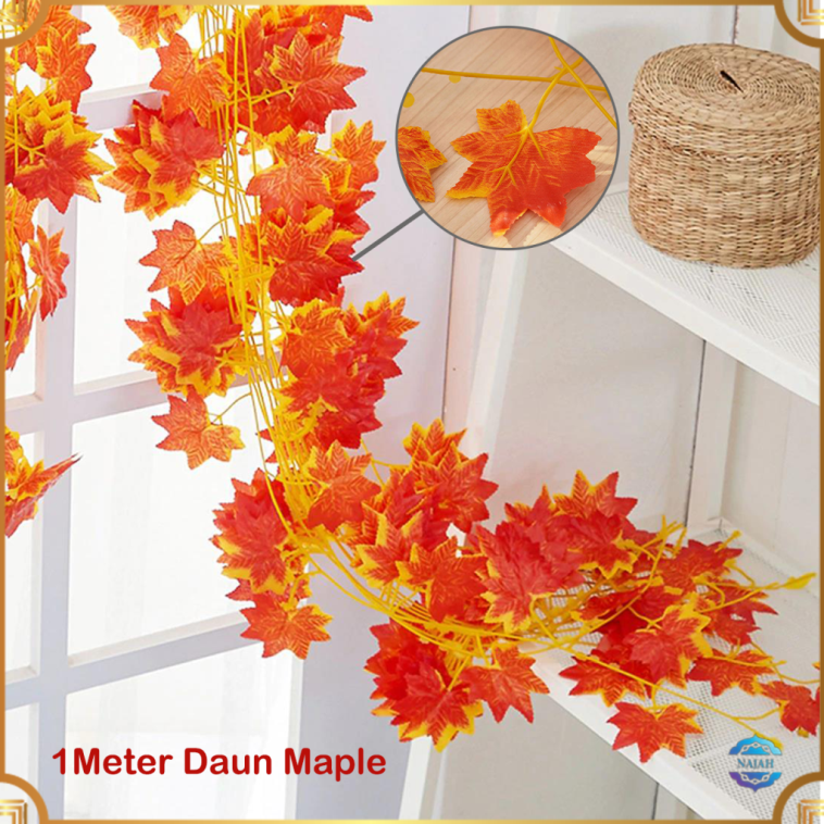 [✔COD] Grosir Daun Rambat Plastik Maple 1Meter Artificial Hiasan Dekorasi Daun Hias Backdrop Lamaran