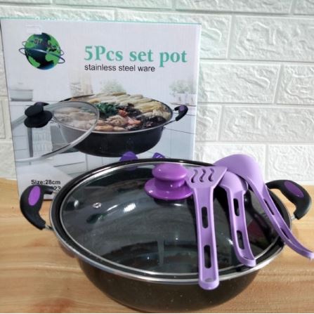 Panci Set 5 Marbel Cookware Frypan Hot Pot Kado Nikah Hampers Nikah