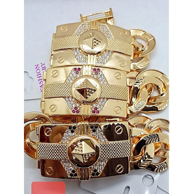Gelang Xuping Lapis Emas 24k Rantai Plat Super Mewah .