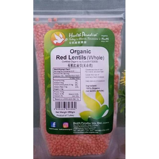 

Health Paradise Organic Red Lentils (Whole) 250g