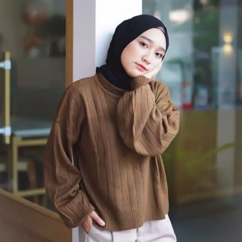 SWEATER RAJUT JOVANKA TURTLENECK/BAJU WANITA KERAH TINGGI/OVER  SIZE BB 40-75 KG