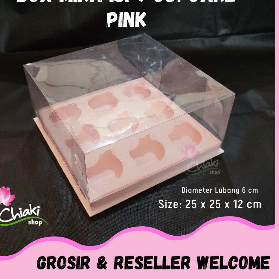 

► Box Mika PINK Uk 25 x 25 x T. 12 cm Cupcake isi 9 Cake Pudding Tart Dus Emas Karton Tebal CHIAKI ✥