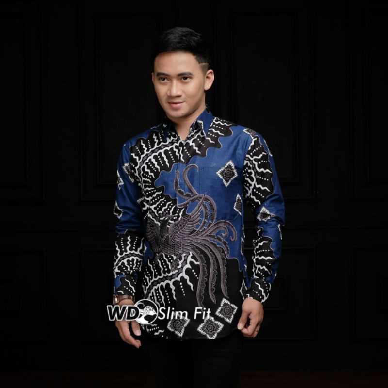 Harga Pabrik Kemeja Batik Pria Lengan Panjang Size M L Xl Xxl  Bswart Batik Hem Panjang Padi Motif Kelabang Biru 6RBL1eUBqAXLy